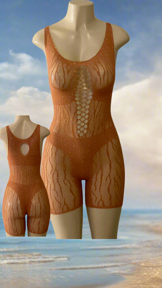 Brown Skinned Fishnet Romper