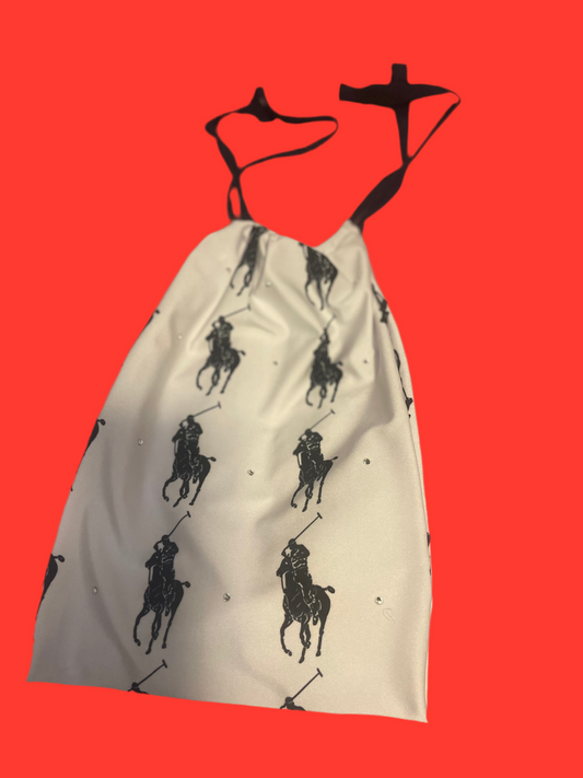 Luxury Polo Print Inspired Micro Bikini Set – Sheer String Thong for Exotic Dancer with Money Bag