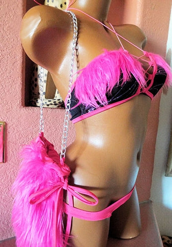 FUR FANTASY 3 PIECE MONEY BAG SET THONG OR SCRUNCH BY BLUE ORCHID