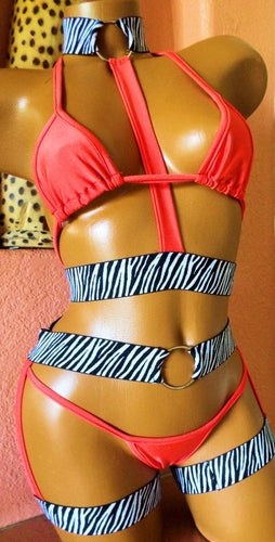 SASSY CAGE SET 4 PC SET W/ THONG BIKINI BY BLUE ORCHID