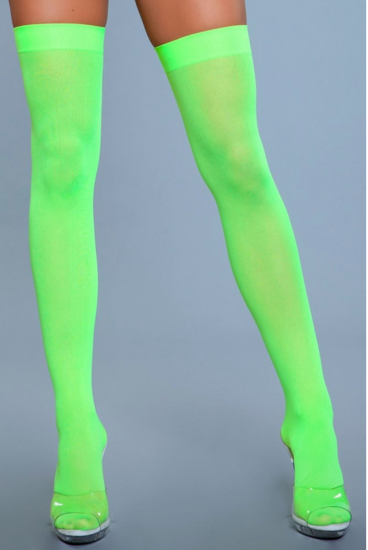 1932 Opaque Nylon Thigh Highs Neon Green