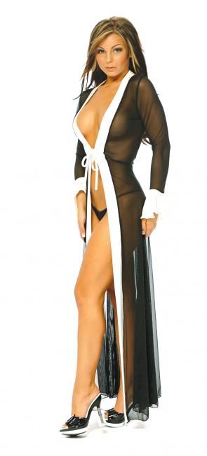 Sheer Long Robe W/ Contrasting Lycra Solid Available Colors: All Mesh Colors