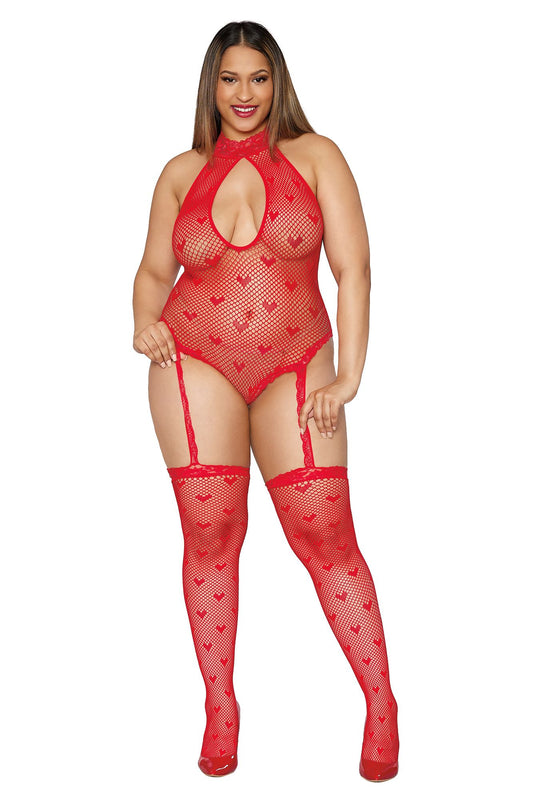 Red Lace Bodystocking For Ladies with Curves